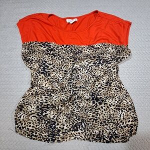 Liz Claiborne Red and Leopard Print Short Sleeve Top